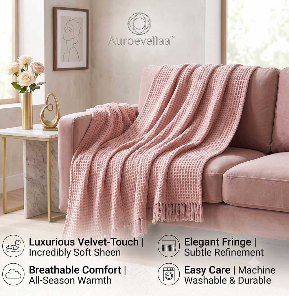 Auroevellaa™ Waffle Weave Cotton Throw Blanket