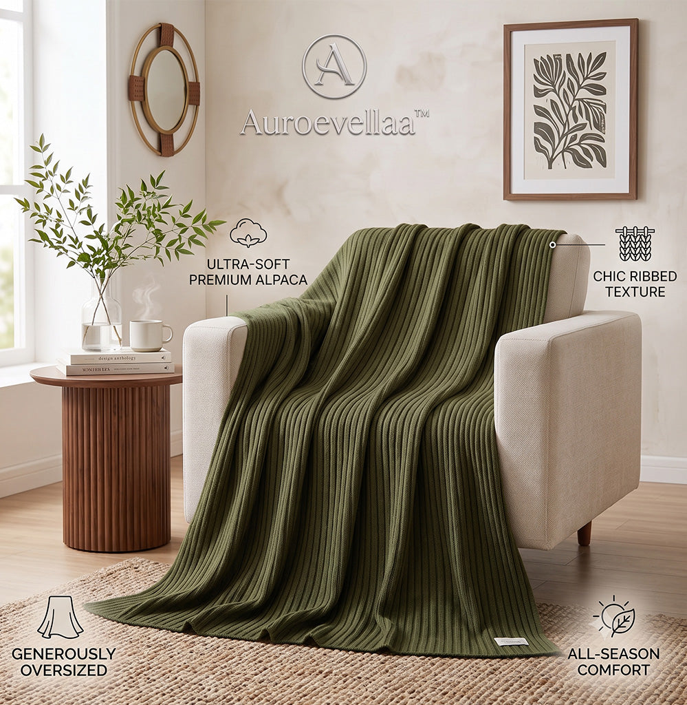 Auroevellaa™ Ribbed Knit Sofa Blanket & Furniture Throw
