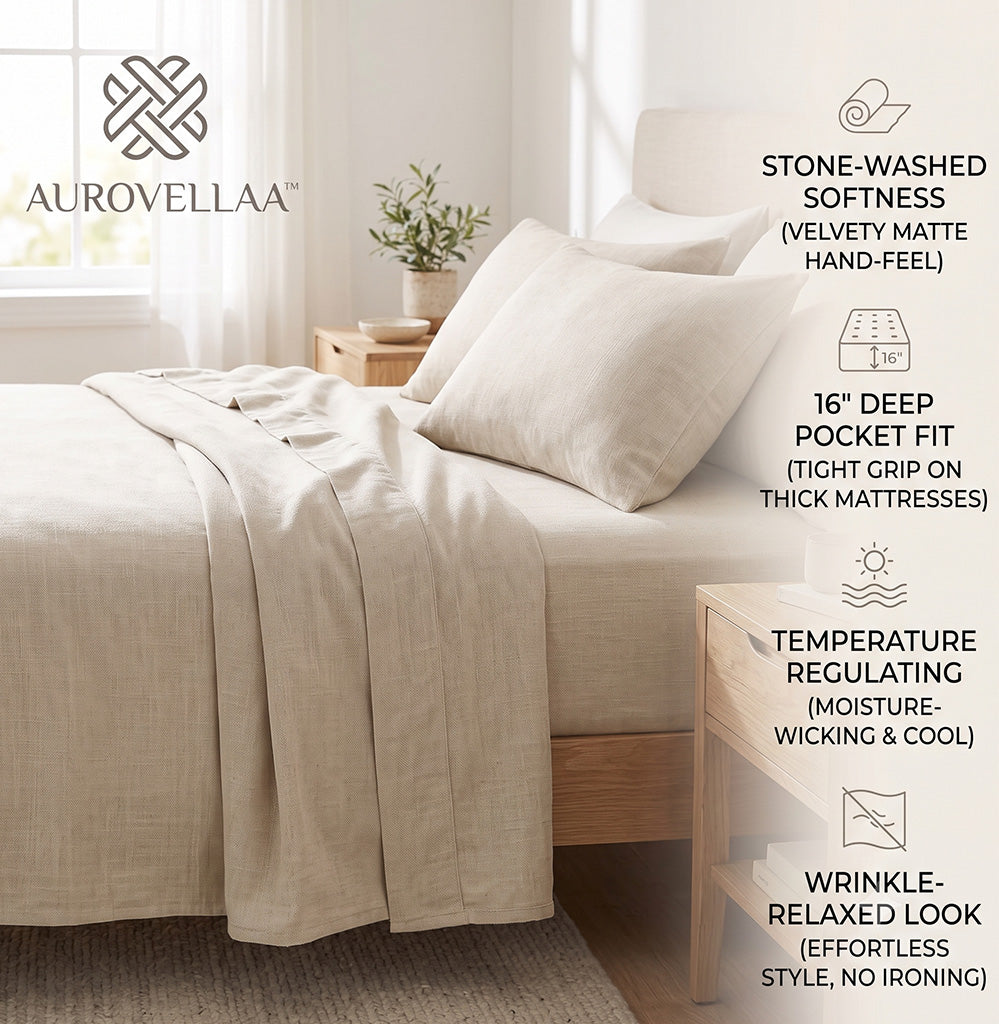 Auroevellaa™ Stone-Washed Deep Pocket Sheet Set