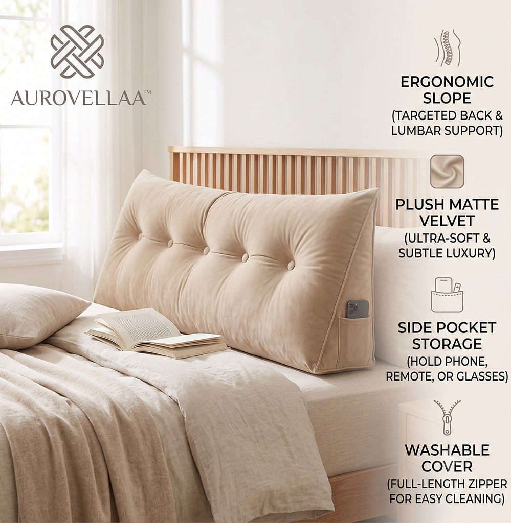 Auroevellaa™ Ergonomic Velvet Wedge Bed Headboard Cushion