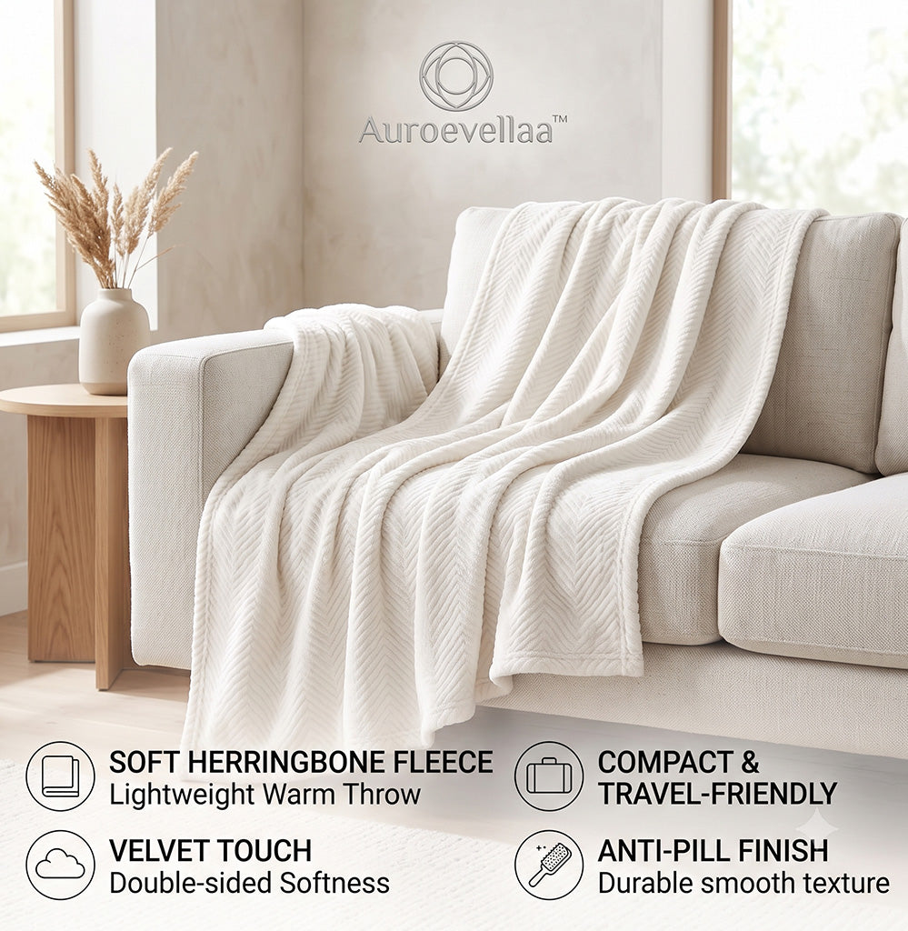 Auroevellaa™ Minimalist Herringbone Fleece Couch Blanket
